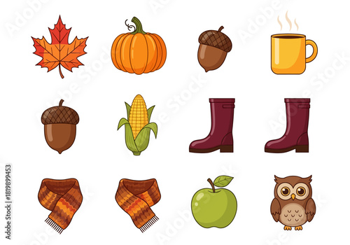 Autumnal Delights A Cheerful Collection of Fall Icons