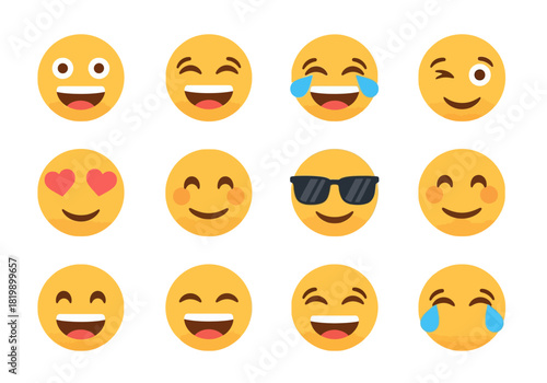 Variety of Cheerful Yellow Emoji Faces Depicting Happiness and Playfulness
