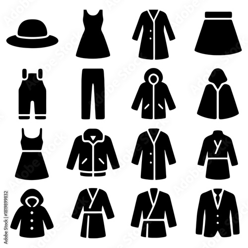 Fashion Essentials: A collection of stylish silhouettes including hats, dresses, coats, and skirts, essential elements for the modern wardrobe. 