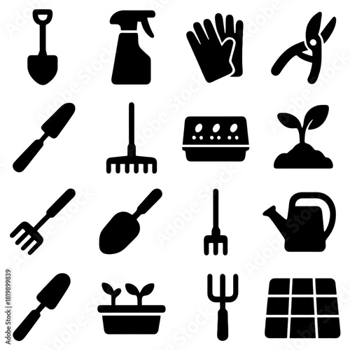 Garden Tools: A collection of various gardening tools essential for cultivating a thriving garden, offering a visual guide to the instruments needed for planting, pruning, and nurturing.
