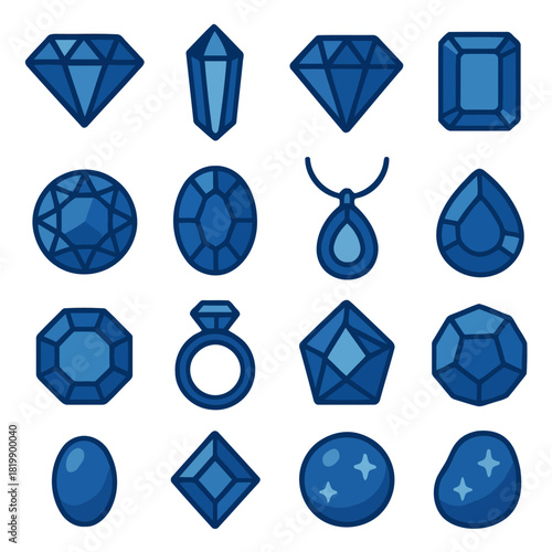 Elegant Gemstone Array: A collection of exquisite gemstones, each with unique cuts and forms, showcasing the brilliance and charm of precious jewels.