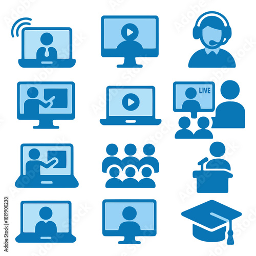 Digital Learning Icons: A collection of vibrant icons depicts the essence of digital learning, capturing the evolving landscape of education and online interactions.