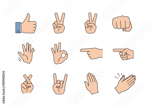Collection of Hand Gestures Vector Illustrations for Communication and Feedback