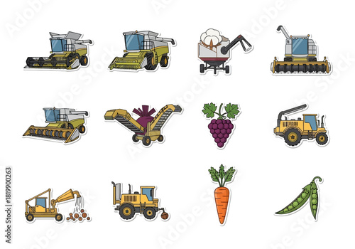 Agricultural machinery and fresh produce illustrations