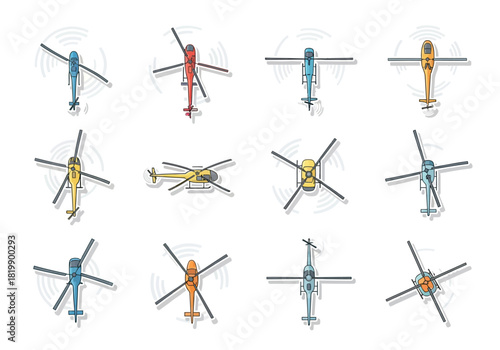 Helicopters Vector Set Aerial Transport Icons for Aviation and Travel Design