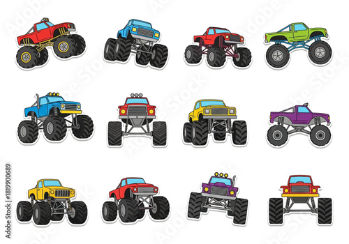 Colorful Cartoon Monster Truck Collection Off-Road Adventure Vehicles