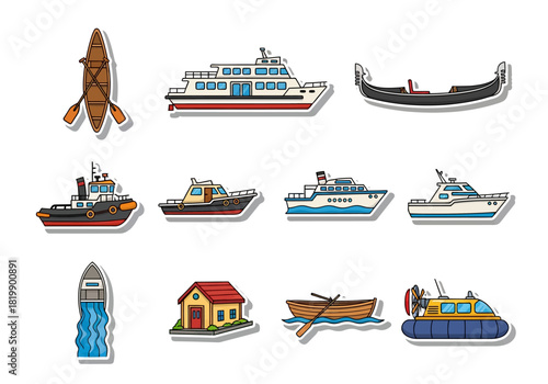 Variety of Water Transport Vessels Sticker Set for Crafting and Design