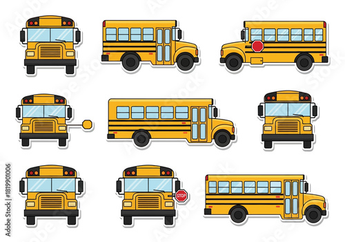 School Bus Sticker Set Fun Yellow Buses for Back to School Designs