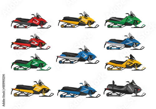 Snowmobile Collection Colorful Winter Adventure Vehicles