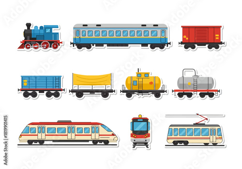 Diverse Train Collection Steam Engine, Passenger Cars, Freight Wagons, Modern Trains