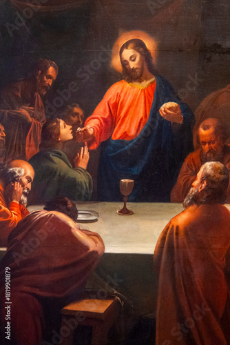 Fotografi Painting (19th century) of Last supper of Jesus Christ.