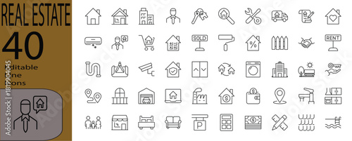 Real Estate Icon Set vol. 3. Editable strokes. Vector