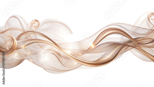 Ethereal wispy trails of rose gold and soft cream fabric, flowing with light, cutout, PNG, isolated on white or transparent background, AI