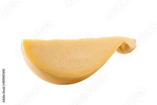 Slice of Italian caciocavallo cheese isolated on white background with clipping path included