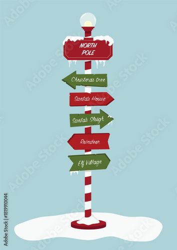 Vector icon of a Christmas pole with directional signs.