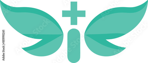 Abstract medical cross with wings logo on clean background
