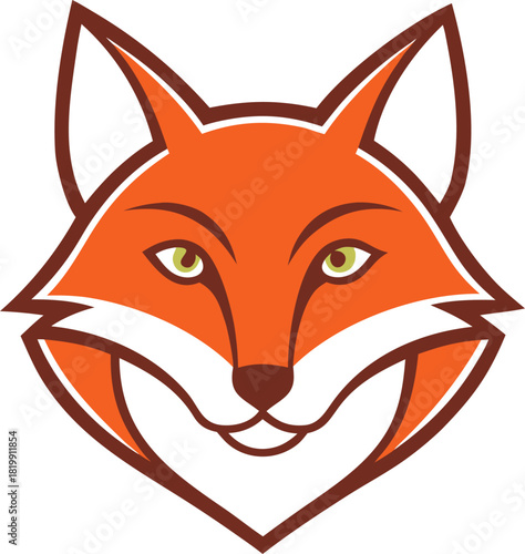 Stylized cartoon fox face illustration, clean design and vibrant orange background.