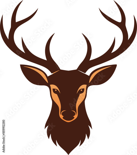 Stylized deer head with antlers on an orange background vector illustration