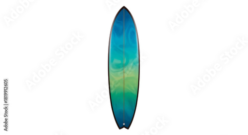 Surfboard, with swirling blue green and yellow resin art design, isolated on transparent background. PNG