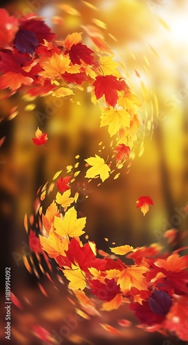 Swirling autumn leaves create a vibrant seasonal backdrop design