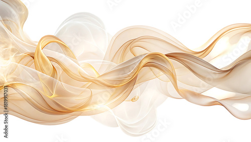 Ethereal wispy golden and white smoke trails, flowing abstractly, cutout, PNG, isolated on white or transparent background, AI