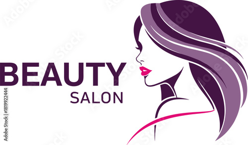 beauty salon logo, woman profile vector, hair styling graphic, elegant branding design, cosmetic identity icon, cad drawing flat vector illustration