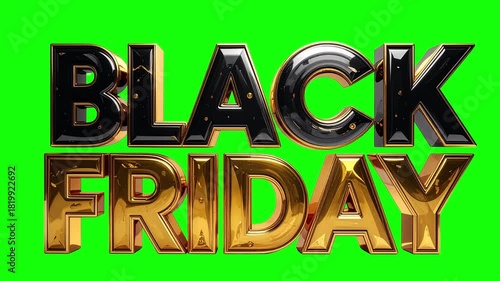 Elegant Black Friday 3D lettering animation in gold and black. High-quality ProRes 4444 video with a transparent background alpha channel, perfect for luxury sales and retail promotions.