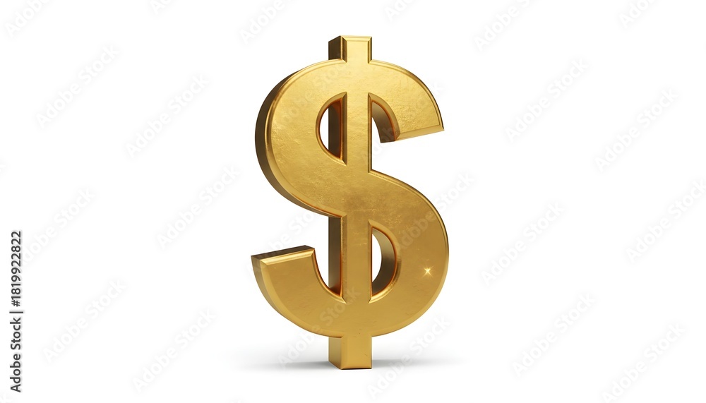 Fototapeta premium A golden dollar sign stands upright against a white background.