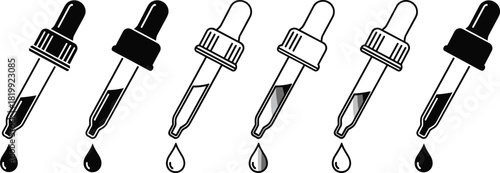 dropper icons vector, liquid measurement symbols, medical dosage illustration, cosmetic tool graphics, fluid control design, cad drawing flat vector illustration