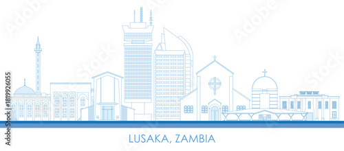 Outline Skyline panorama of city of Lusaka, Zambia - vector illustration