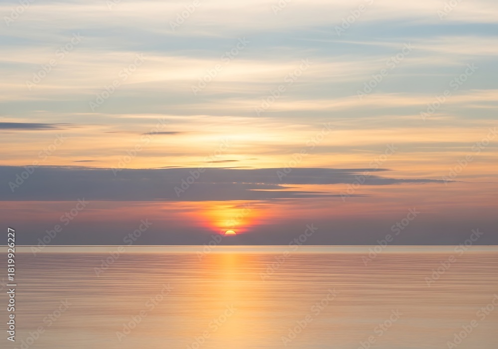 Obraz premium Tranquil seascape illuminated by the radiant glow of the setting sun