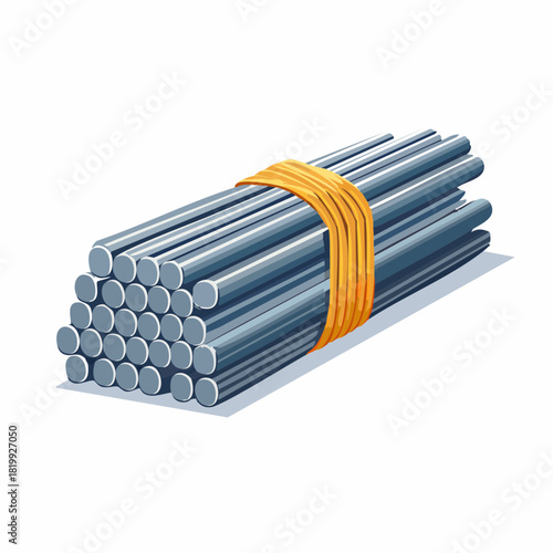 Bundle of Steel Rods Tied with Orange Strap.