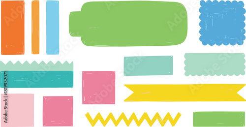 Lively collection of colorful, hand-drawn speech bubbles, thought clouds, starbursts, and various doodle elements, perfect for engaging and expressive communication designs