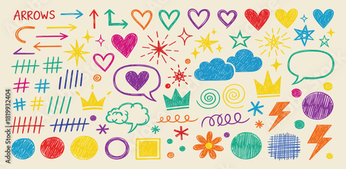 Wallpaper Mural Vibrant Hand-Drawn Doodle Collection Arrows, Hearts, Stars, and Embellishments for Creative Designs Torontodigital.ca