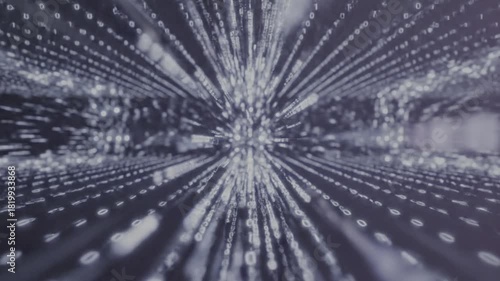 Abstract visualization of binary code and data flowing through a digital tunnel, representing modern technology and conn...