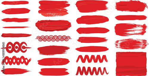 Various Red Paint Stroke Vectors and Brush Effects for Design