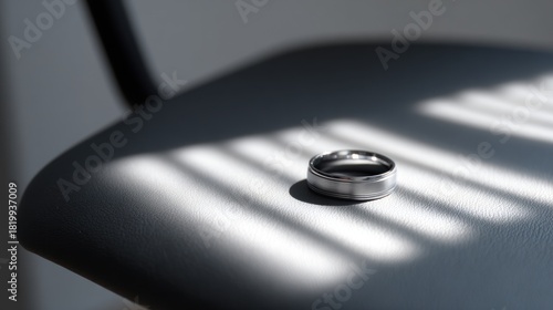 Solitary Wedding Ring Gleaming Amidst Light and Shadow on a Surface