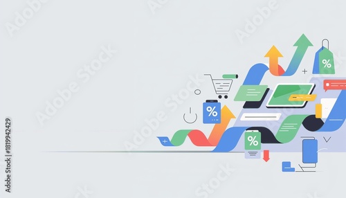 Colorful e-commerce infographic design with arrows and icons for Cyber Monday promotions with ample copy space 