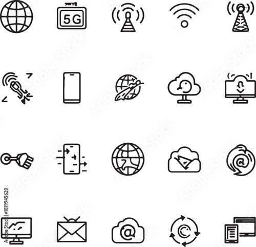 Network wireless Line Editable Icons set. Editable stroke. Vector illustration
