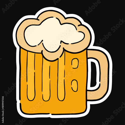 Dessin d'une choppe de bière, autocollant d'une boisson rafraichissante, vecteur