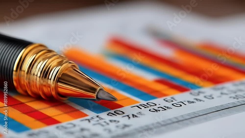 Pen on a financial chart, illustrating business and data analysis.