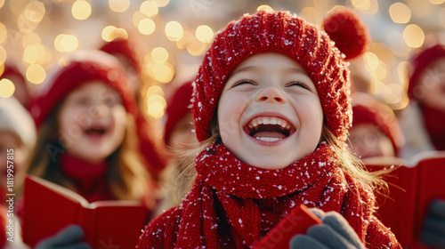Joyful children's choir singing christmas carols at festive event