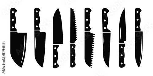Collection of silhouetted kitchen knives and blades