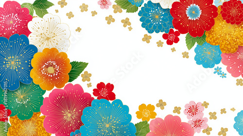 和の美しさを表現したデザインで、2026年の年賀状や新年の挨拶に最適な日本の伝統を感じるイラスト素材｜年賀、新年、正月、和柄、和風、日本、祝い、挨拶、伝統、装飾、背景、素材、イメージ、干支、デザイン、華やか