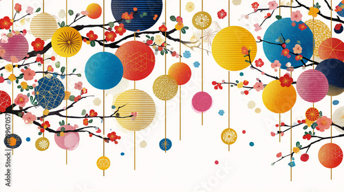 和の美しさを表現したデザインで、2026年の年賀状や新年の挨拶に最適な日本の伝統を感じるイラスト素材｜年賀、新年、正月、和柄、和風、日本、祝い、挨拶、伝統、装飾、背景、素材、イメージ、干支、デザイン、華やか