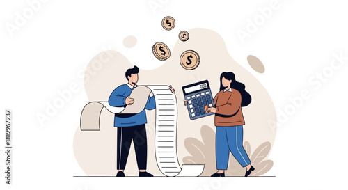 Budgeting and Financial Planning Illustration with Receipt and Calculator