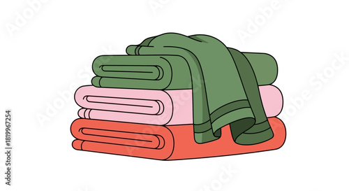 Stack of folded towels in green, pink, and orange colors