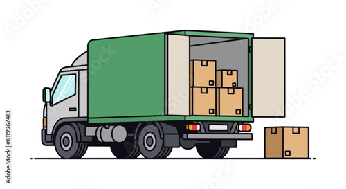 Delivery Truck Filled with Cardboard Boxes - Transport and Logistics Illustration