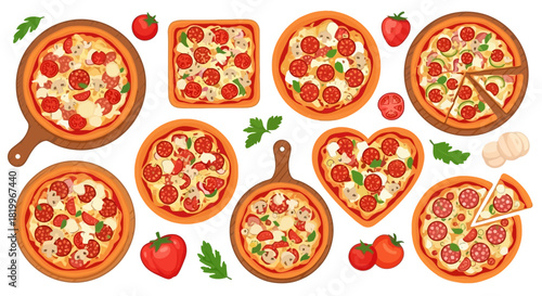 Delicious Pizza Collection Variety of Pizza Shapes and Toppings for Culinary Delights