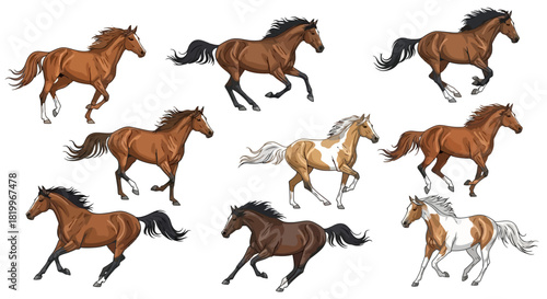 Dynamic Collection of Running Horse Vector Illustrations